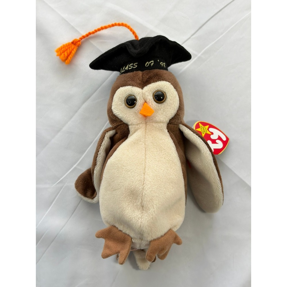 Ty Beanie Baby Wise Owl Plush Toy Brown 1998 Graduation Class of 98 Gift Vintage